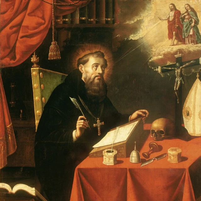 Milagres eucarísticos: o que são, os casos mais citados e o que as análises realmente mostram 11 Santo Agostinho escrevendo em manuscrito antigo