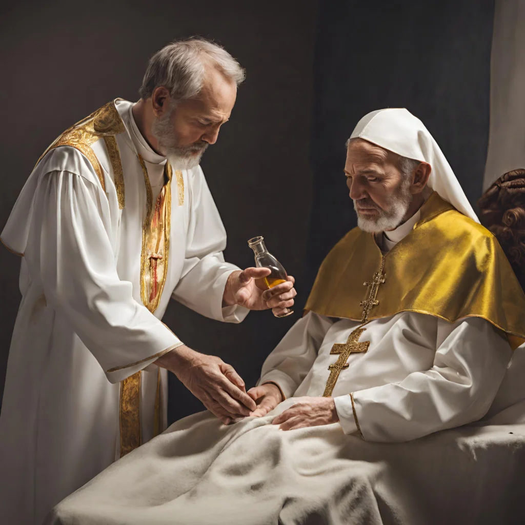 padre ungindo a testa de uma pessoa idosa doente com óleo santo