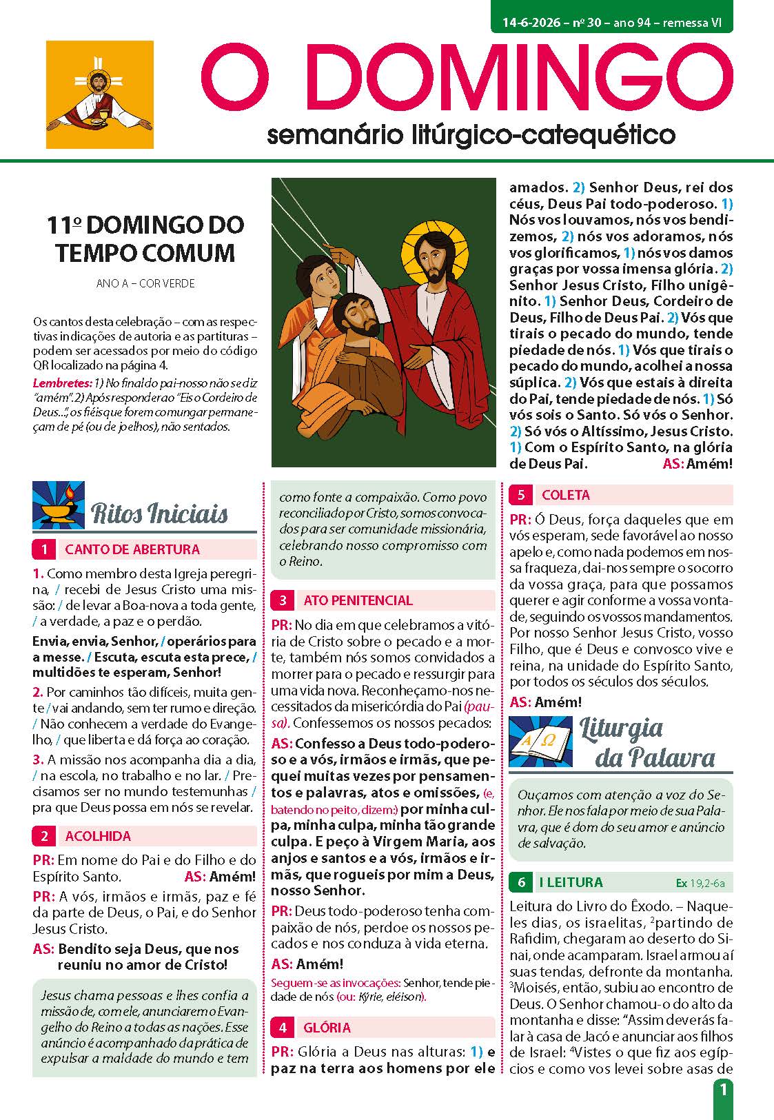 folheto litúrgico dominical com leituras do Evangelho